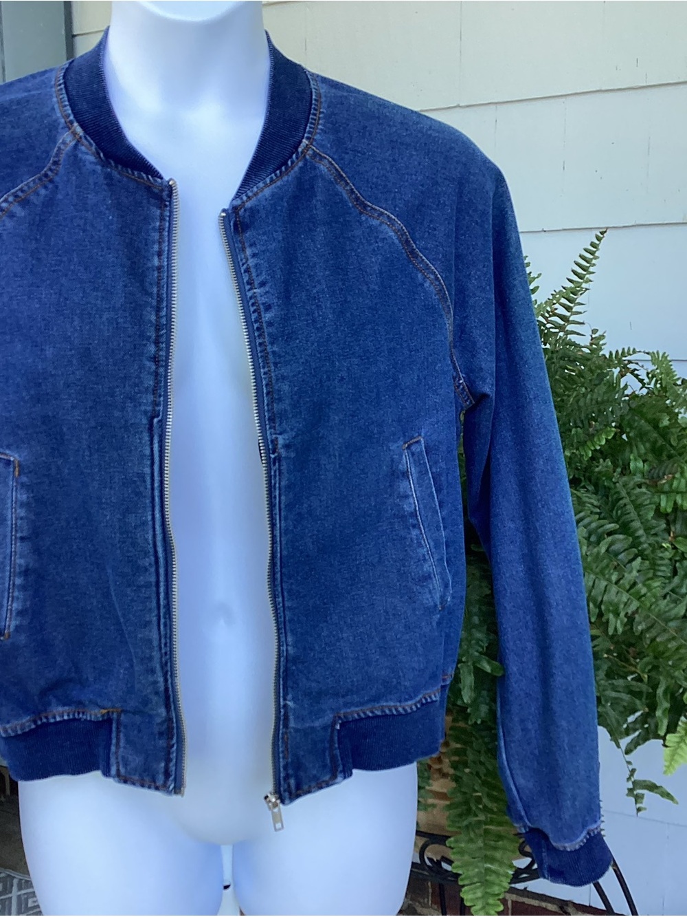 Women’s No Comment Denim Bomber Jacket with Front Zip